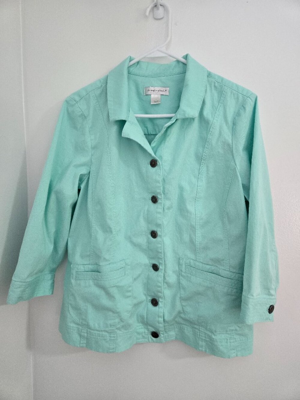 Christopher & Banks Large Mint Green Cotton Twill Jacket Cottagecore Coastal